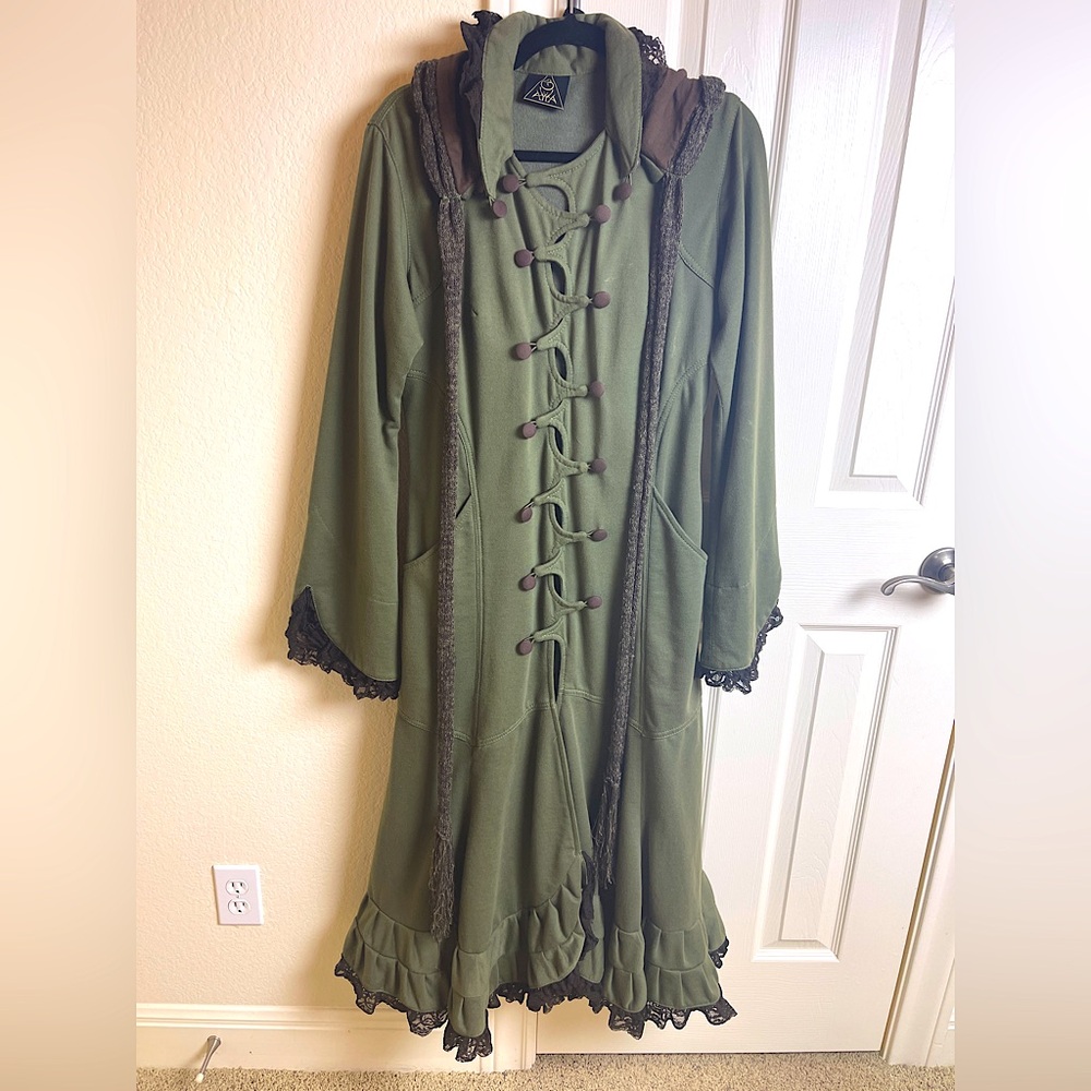 Ayyawear Women’s Ruffled Victorian Boho Feminine Goth Overcoat Removable Hood